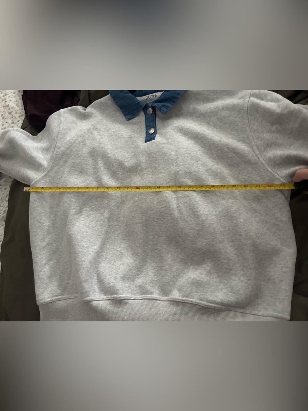 Parke Gray Sweatshirt with Denim Collar - Casual Pullover - Picture 6 of 9